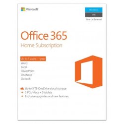 Microsoft Office 365 - Home 1 Year Subscription Medialess Licence Up To 5 Devices