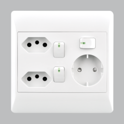 Bright Star Lighting - 2 New Rsa Sockets + Schuko With 3 Switches For 4 X 4 Box In White