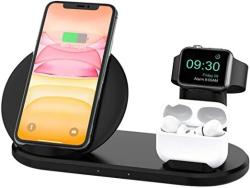 Bestrans Wireless Charger 3 In 1 Docking Station For Apple Watch 5 4 3 2 1 Airpods 2 1 7.5W For Iphone 11 11PRO 11 Pro Max xs xs MAX XR X 8 8 Plus No Ac