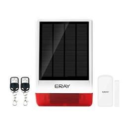 Eray Outdoor Home Alarm Siren Solar Powered With Strobe Burglar Security System Diy Kit With 1 Door window Magnetic Sensor And 2 Remote Controls Up