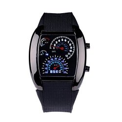 Orcbee_fashion Aviation Turbo Dial Flash LED Watch Gift Mens Lady Sports Car Meter C
