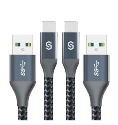 Usb-c To USB Braided Nylon Fast Charging Cable 2M Black 2PK