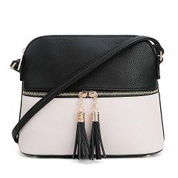 Sg Sugu Lightweight Medium Dome Crossbody Bag With Tassel Zipper Pocket Adjustable Strap Black fair Pink