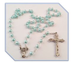 Powder Blue Faux Pearl Rosary