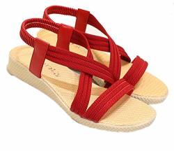 Wenhong Women's Wedge Sandal Casual Sandal Red