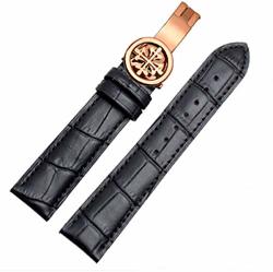20MM 21MM 22MM Black brown Leather Watch Band Strap Deployment Buckle Fit For Patek Philippe 22MM Black Line Rose Gold Buckle