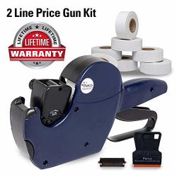 Perco Pro 2 Line Price Gun 8 Digit 2 Line Price Label Gun Preloaded With Roll Of 750 White Labels & Inker