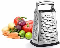 Professional Box Grater 100% Stainless Steel With 4 Sides Best For Parmesan Cheese Vegetables Ginger XL Size