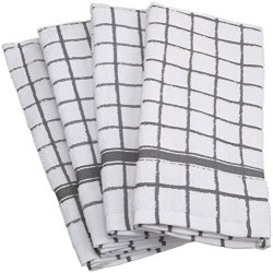 Dii 100% Cotton Machine Washable Ultra Absorbant Basic Everyday 16 X 26" Terry Kitchen Dish Towel Set Of 4- Gray Window Pane