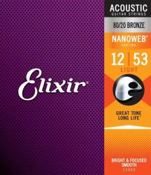 Elixir 11027 Acoustic Custom Light 80 20 Bronze Nanoweb 0.11-0.52