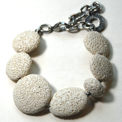 Atenea Handmade White Lava Bracelet With Stainless Steel Chain & Clasp