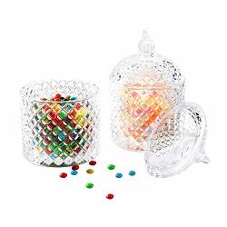 Comsaf Glass Candy Dish With Lid Decorative Candy Bowl Crystal Covered Storage Jar Set Of 2 DIAMETER:3.7 Inch
