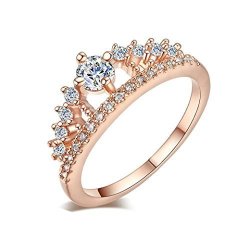 Sinma Princess Rings Exquisite Pretty Crown Crystal Rings For Women Elegant Wedding Bride Jewelry Gifts Rose Gold 6