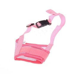 Topshop Pet Dog Adjustable Mask Bark Bite Mesh Mouth Muzzle Grooming Anti Stop Chewing XXL Pink