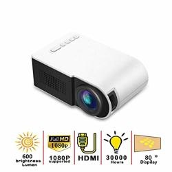 Projector MINI Projector 3D Portable Projector LED MINI Portable Projector 600 Lumen 3.5MM Audio Support HD 1080P USB Playback HDMI Home Projector Media Player 210WHITE