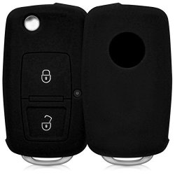Kwmobile Silicone Cover For Vw Skoda Seat 2-BUTTON Car Flip Key Protection Cover Etui Key Case Cover In Black