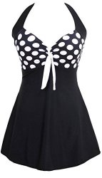 Ibeauti Women's Vintage 50S Sailor Pin Up Swimsuit One Piece Cover Up Swimdress XL Black Polka Dot
