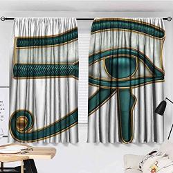 Thermal Insulated Curtains Eye Pattern Wadjet Ancient Egyptian Symbol Of Protection Image Print Total Length Of Two PANELS.55W X 62L -inch Teal Pale Grey