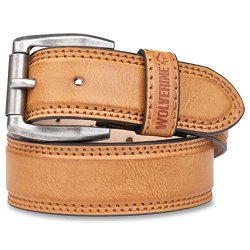 Wolverine Men's Double Topstitched Leather Belt Roller Buckle 38 Tan