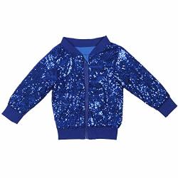 Cilucu Kids Jackets Girls Boys Sequin Zipper Coat Jacket For Toddler Birthday Christmas Clothes Long Sleeve Bomber Royal Blue 7-8YEARS