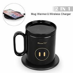 Coffee Mug Warmer 2 In 1 Mug Warmer Set With Wireless Charger Keeping Constant Temperature 122F 50C For Office home Warm Coffee Tea Milk Black