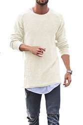 Fashion Men's Leisure Round Neck Baggy Long Sleeve Beige Knit Sweaters Small White