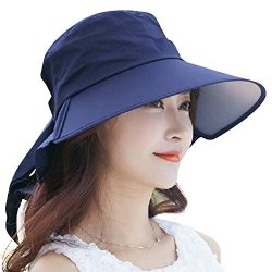 Women Minakolife Summer Flap Cover Cap Cotton Upf 50+ Sun Shade Hat With Neck Cord Navy
