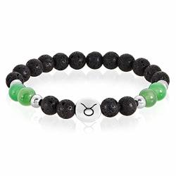 West Coast Jewelry Crucible Taurus Zodiac Sign Jade Green Agate And Lava Stone Beaded Stretch Bracelet