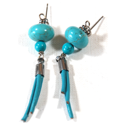 Atenea Handmade Turquoise And Leather Earrings With Stainless Steel Studs