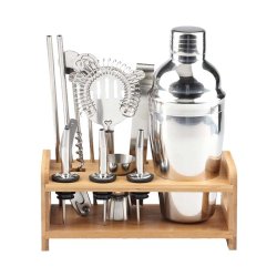 Cocktail Shaker With Wooden Stand Set 750ML