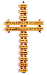 Lords Prayer - 24CM Handmade Olive Wood Hanging Cross Crucifix With Our Father Engraving Made In Bethlehem