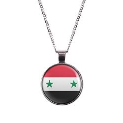 Mylery Necklace Cabochon Picture Syria Flag Silver 1.1 Inch