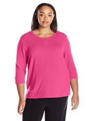 Karen Neuburger Women's Plus Size Side Split Pullover 3 4 Sleeve Top Rose Violet 1X