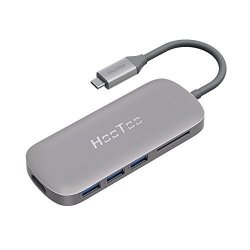 USB C Hub Hootoo USB C Charger USB C To USB 3.1 With Type C 100W Charging Port HDMI Output Card Reader 3 USB 3.0 Ports - Gray