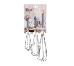 Chrome Plated Egg Whisk Set 20CM 25CM And 30CM - 3 Pieces Per Pack Pack Of 6