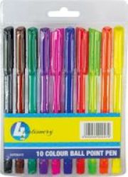 4 Stationery Colour Ballpoint Pens - Assorted Colours 10 Pack
