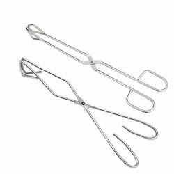 MIS1950S 2PCS Stainless Steel Cooking Tongs Grilling Scissors Tongs Extra Long Barbecue Clip Pizza Bread Clamp With Comfortable Grip Silver