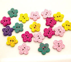 Woods Buttons 10 Pcs. Round 2 Holes Mixed Wood Painting Sewing Buttons Scrapbooking 15mm
