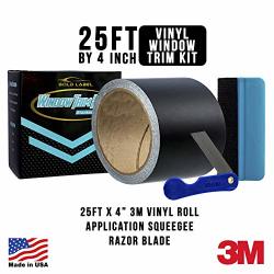 Gold Label Detailing 3M Black Out Trim Chrome Delete Vinyl Wrap Kit 25FT Roll Of 3M Scotchprint 1080 Felt Edge Squeegee And Razor Blade Included Satin 4"