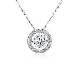 Sterling Silver Dancing Round Halo Necklace Made With Swarovski Zirconia