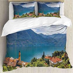 Carmaxshome Hotel Collection Soft Luxury Bed Sheets Breathable The Hills Como Lake Town European Mediterranean Scenery Multicolor Warm 3 Piece Set Queen