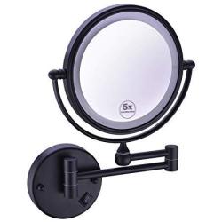 Anpean 8 Inches LED Lighted Hardwired Wall Mount Makeup Mirror With 5X Magnification Matte Black