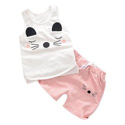 BABY Jojo Boys' girls Cotton Cartoon Tank Top And Short Set Tag 110CM For 3 Years White-star