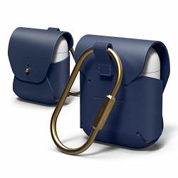 Elago Airpods Leather Case Jean Indigo - Compatible With Apple Airpods 1 & 2 Supports Wireless Charging Genuine Leather Added Brass Ring Holder For Airpods 1 & 2