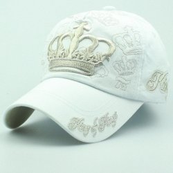 Xthree Gold Embroidery Crown Baseball Cap - White 56TO59CM Adult