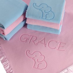 Elephant Blanket Baby Boy Girls - Nursery D Cor Soft Plush Fleece Pink Blue 1 Line Of Text