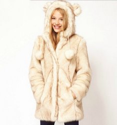 Women's Cute Beige Hooded Solid Worsted Coat - Xl