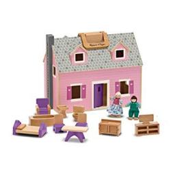 IKura Express Melissa & Doug Fold And Go Wooden Doll's House With 2 Dolls And Wooden Furniture