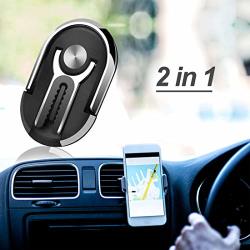 Multifunction Phone Bracket Phone Ring Holder - Two In One Cell Phone Bracket Holder Stand 360 Degree Rotation For Car Phone Mount Black