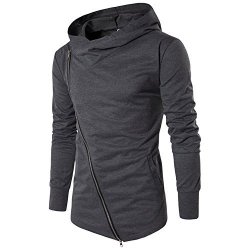 Men Sonjer Hoodies Street Wear Diagonal Zipper Slim Fashion Sweatshirt 's Tracksuit Assassins Creed Hoodies M-3XL Gray L